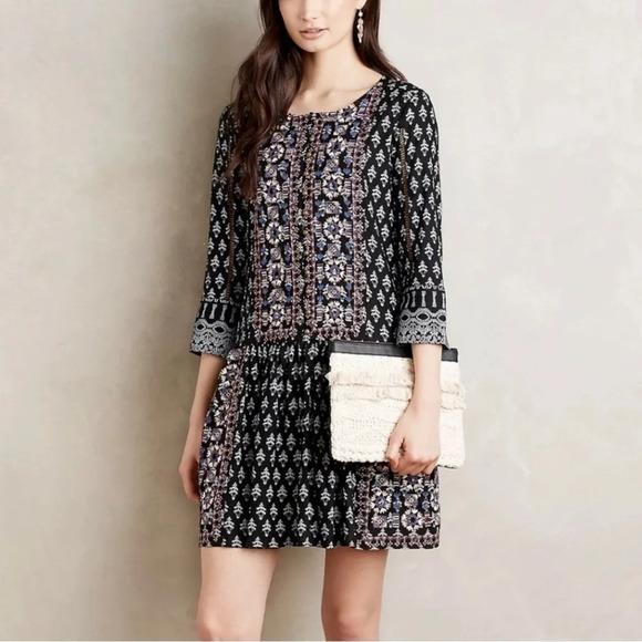 Anthropologie Vanessa Virginia Caria Dress Sz XS Black Red Boho Work School EUC - Picture 1 of 9
